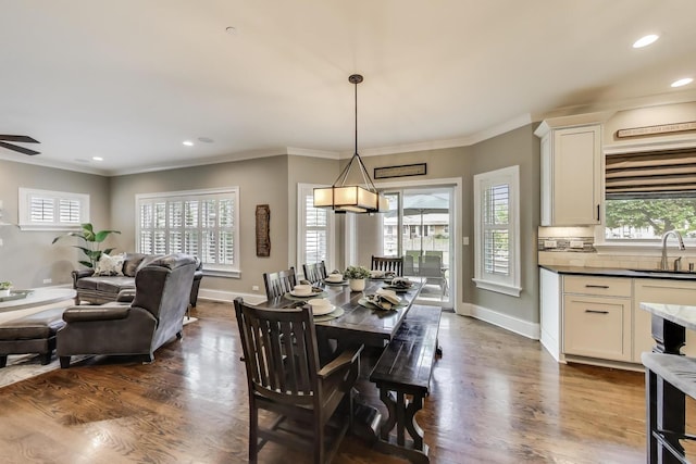 212 S Wa Pella Ave, Mount Prospect, IL 60056 - dining room featuring plenty of natural light, baseboards, crown molding, recessed lighting, and dark wood-style flooring