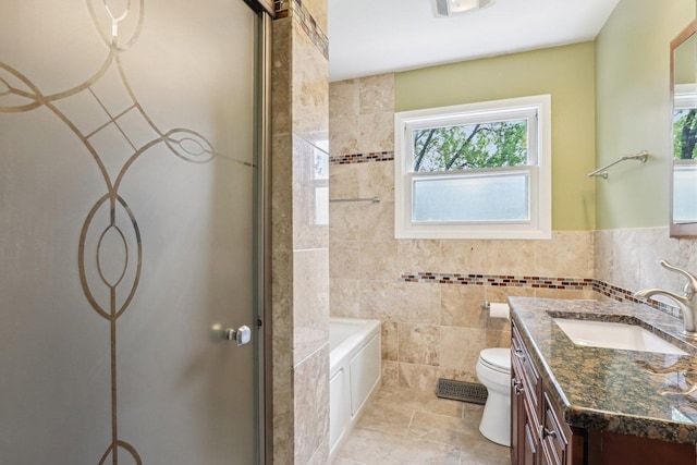 1139 W Illinois Ave, Palatine, IL 60067 - full bathroom featuring vanity, plenty of natural light, tile walls, toilet, and tile patterned flooring