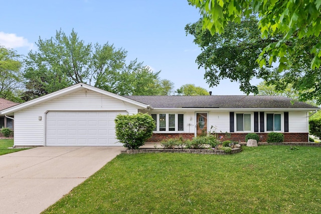 1018 Brighton Ct, Schaumburg, IL 60193 - ranch-style home featuring brick siding, a garage, concrete driveway, and a front yard