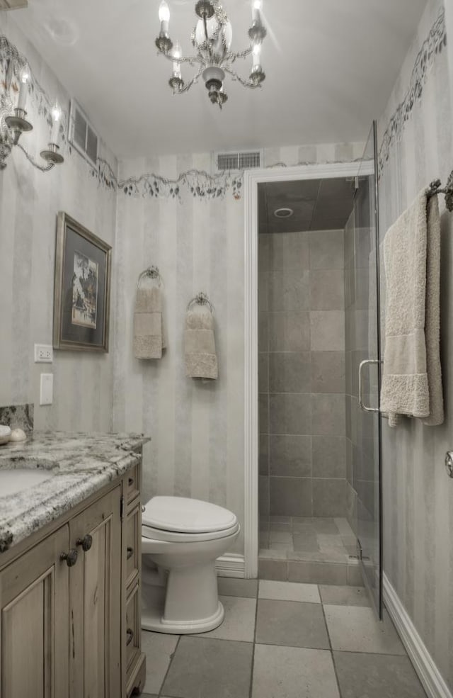 1212 N Lake Shore Dr Unit 21As, Chicago, IL 60610 - full bathroom with vanity, a stall shower, toilet, and a chandelier