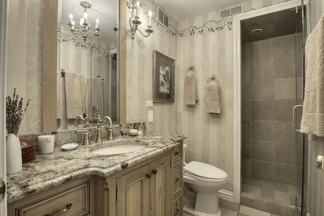 1212 N Lake Shore Dr Unit 21As, Chicago, IL 60610 - full bathroom featuring vanity, a stall shower, toilet, and tile patterned flooring