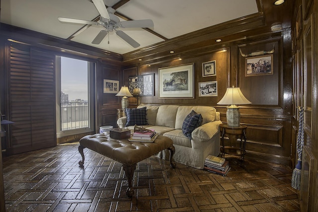 1212 N Lake Shore Dr Unit 21As, Chicago, IL 60610 - living area featuring ceiling fan and wood walls