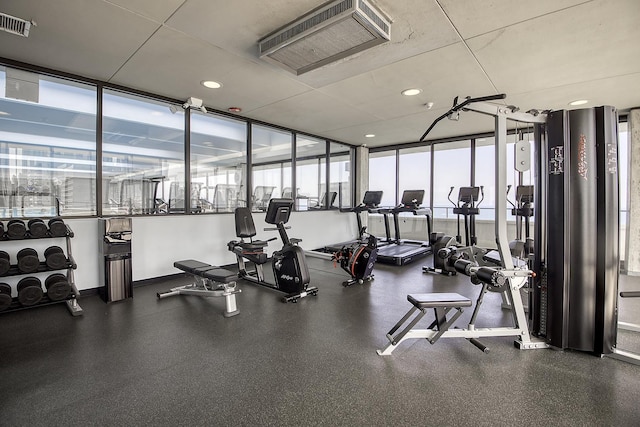 1212 N Lake Shore Dr Unit 21As, Chicago, IL 60610 - exercise room featuring recessed lighting and expansive windows