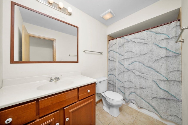 421 Carey Ct, Chicago Heights, IL 60411 - bathroom with vanity, tile patterned floors, toilet, and a shower with curtain