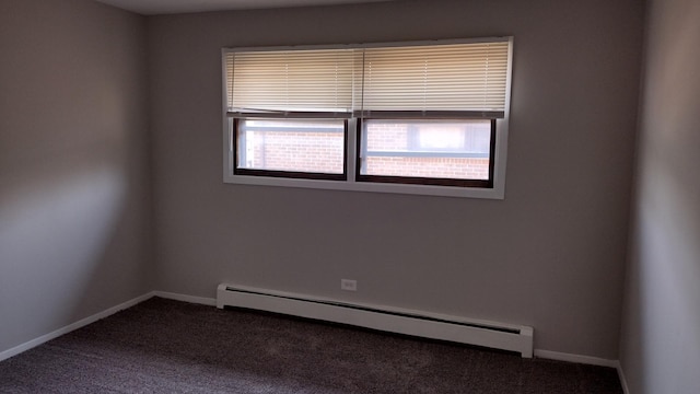 17307 Lathrop Ave, East Hazel Crest, IL 60429 - empty room with a baseboard heating unit, dark carpet, and baseboards