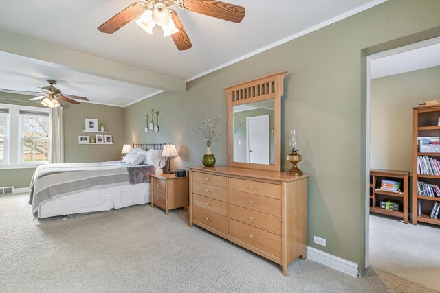 1212 S Greenwood Ave, Park Ridge, IL 60068 - bedroom featuring light carpet, baseboards, a ceiling fan, and ornamental molding