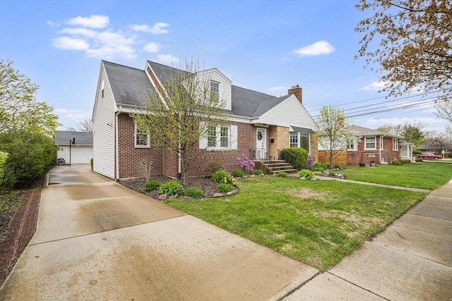 1212 S Greenwood Ave, Park Ridge, IL 60068 - view of front of house featuring brick siding, a front lawn, a chimney, and roof with shingles