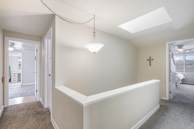 1212 S Greenwood Ave, Park Ridge, IL 60068 - corridor featuring carpet floors, a skylight, an upstairs landing, and lofted ceiling