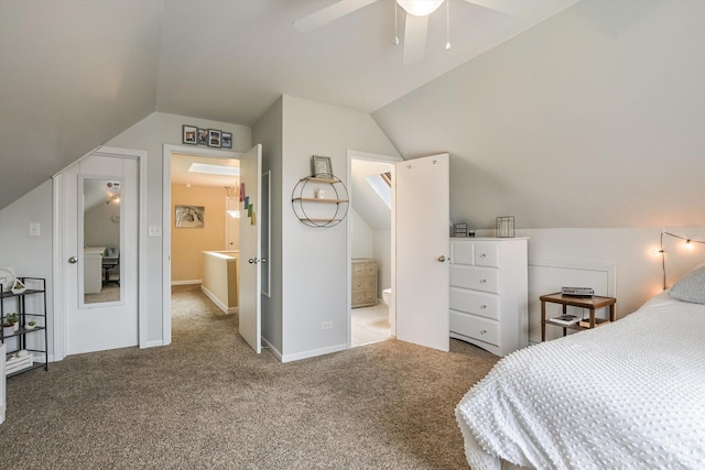 1212 S Greenwood Ave, Park Ridge, IL 60068 - bedroom featuring vaulted ceiling, carpet, ensuite bathroom, baseboards, and ceiling fan
