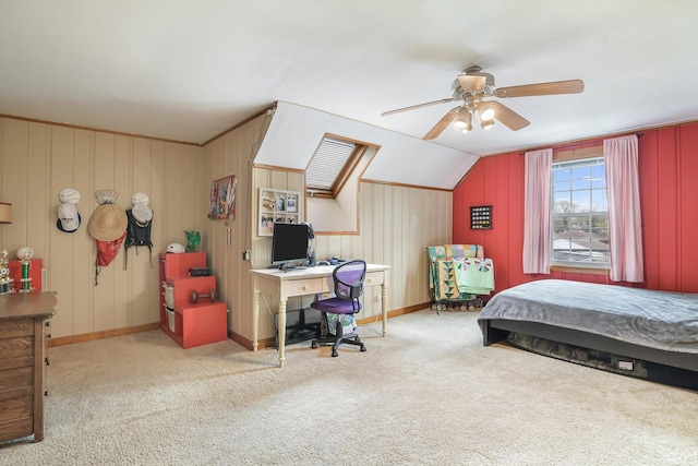 1212 S Greenwood Ave, Park Ridge, IL 60068 - carpeted bedroom featuring an office area, ceiling fan, baseboards, and lofted ceiling