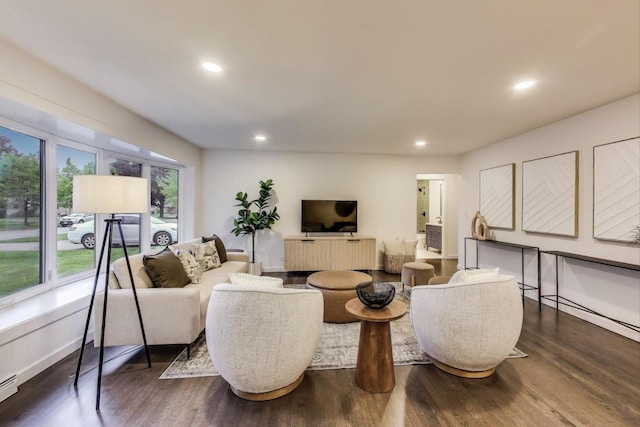 502 S William St, Mount Prospect, IL 60056 - living room with dark wood-type flooring, recessed lighting, and a baseboard heating unit