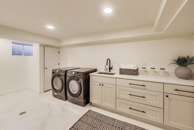 502 S William St, Mount Prospect, IL 60056 - laundry room featuring washing machine and dryer, cabinet space, and recessed lighting