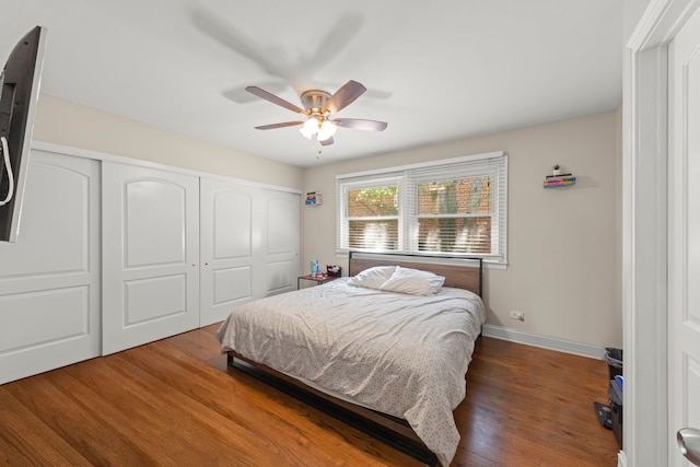 573 Maple Ave, Lisle, IL 60532 - bedroom featuring a closet, wood finished floors, baseboards, and a ceiling fan