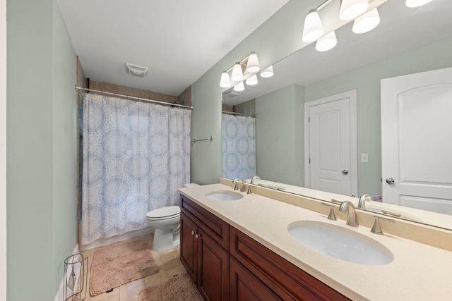 573 Maple Ave, Lisle, IL 60532 - full bathroom featuring double vanity, toilet, a shower with curtain, and tile patterned flooring