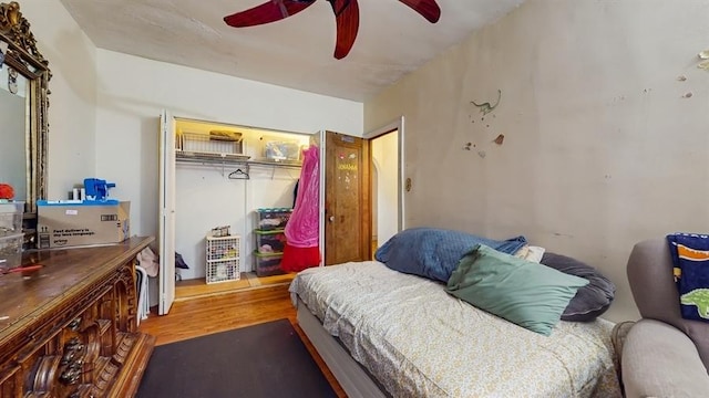 7360 N Damen Ave Unit 1S, Chicago, IL 60645 - bedroom featuring a closet, wood finished floors, and ceiling fan