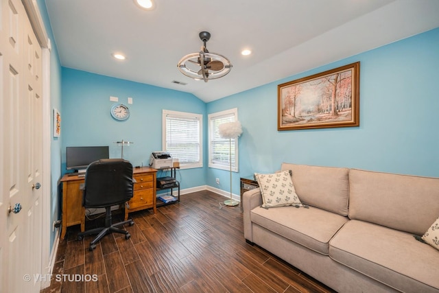 8349 W 82nd St, Justice, IL 60458 - office area featuring baseboards, recessed lighting, and dark wood-style floors