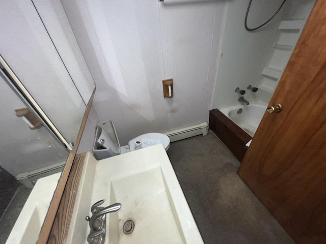 307 Northern Oaks Dr, Groveland, IL 61535 - bathroom with baseboard heating, toilet, and washtub / shower combination