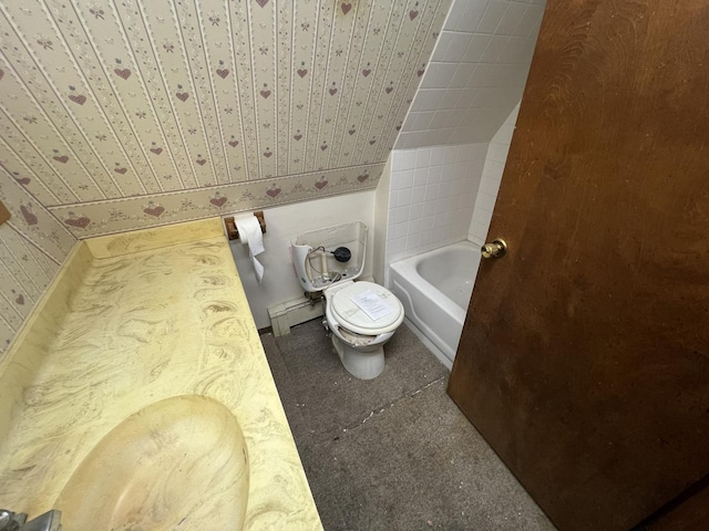 307 Northern Oaks Dr, Groveland, IL 61535 - bathroom with a baseboard radiator, a tub to relax in, toilet, and a shower