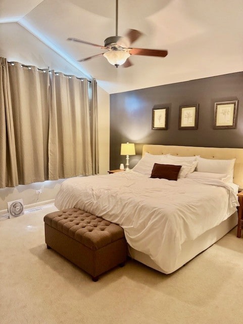 1676 Fredericksburg Ln, Aurora, IL 60503 - bedroom featuring light carpet, lofted ceiling, and ceiling fan
