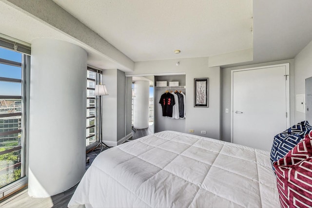 1720 Maple Ave Unit 1270, Evanston, IL 60201 - bedroom featuring wood finished floors, a closet, and multiple windows