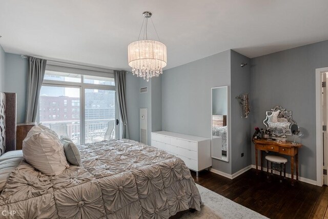 330 W Grand Ave Unit 2002, Chicago, IL 60654 - bedroom featuring hardwood / wood-style floors, a chandelier, access to outside, and baseboards