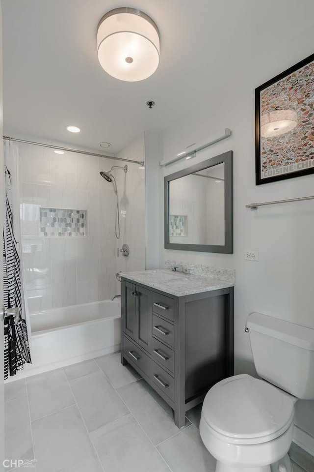 330 W Grand Ave Unit 2002, Chicago, IL 60654 - full bath with vanity, toilet, shower / tub combo with curtain, and tile patterned floors