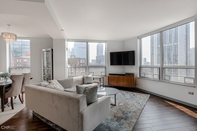 330 W Grand Ave Unit 2002, Chicago, IL 60654 - living area with plenty of natural light, hardwood / wood-style floors, and a chandelier