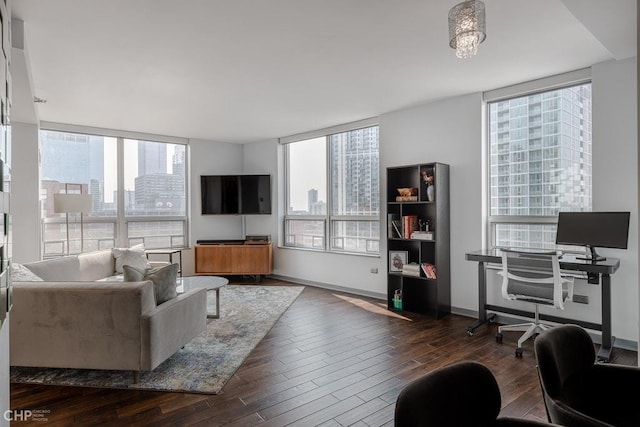 330 W Grand Ave Unit 2002, Chicago, IL 60654 - living room with a desk, dark wood-style floors, and baseboards