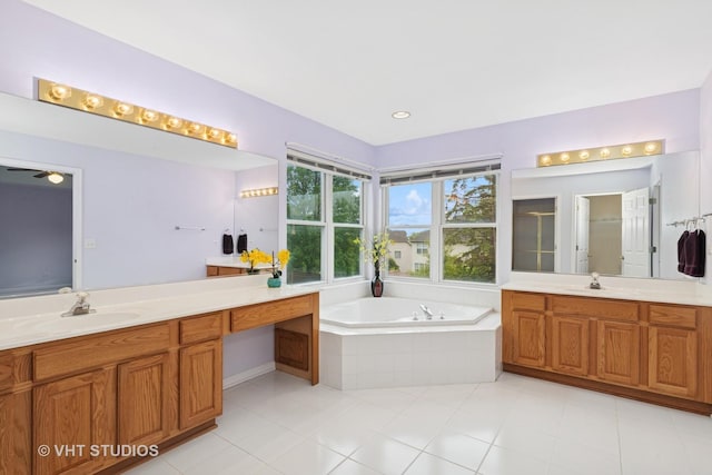 17083 W Tiger Tail Ct, Gurnee, IL 60031 - full bath featuring vanity, a garden tub, tile patterned flooring, and a shower stall