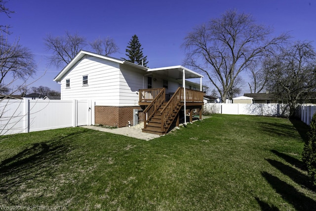 651 Clearmont Dr, Elk Grove Village, IL 60007 - rear view of house featuring stairway, a wooden deck, and brick siding