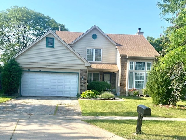 1300 Edington Ln, Mundelein, IL 60060 - traditional-style home with concrete driveway, brick siding, a front lawn, a shingled roof, and an attached garage
