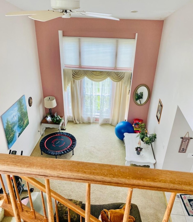 1300 Edington Ln, Mundelein, IL 60060 - carpeted living room featuring a ceiling fan