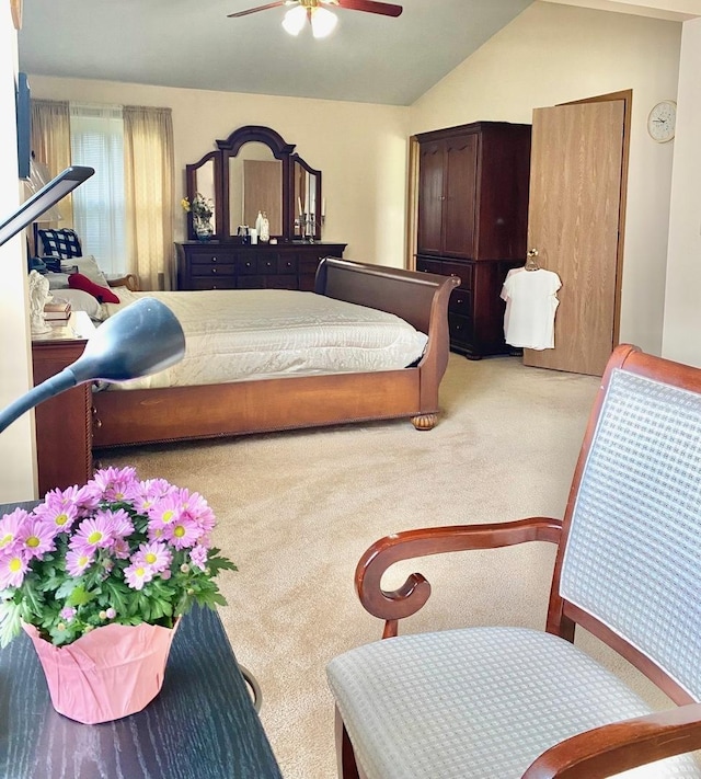 1300 Edington Ln, Mundelein, IL 60060 - carpeted bedroom featuring lofted ceiling and ceiling fan