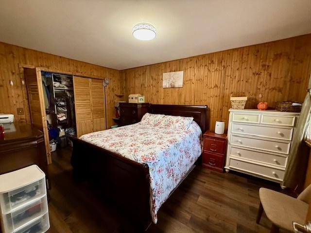 431 Edward St, Sycamore, IL 60178 - bedroom featuring wood walls, dark wood-type flooring, and a closet