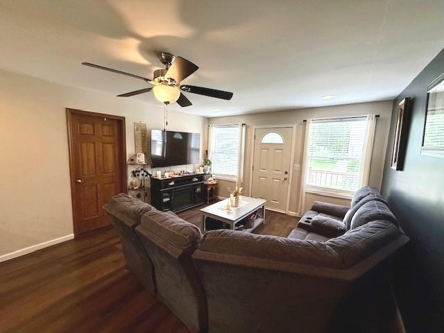 431 Edward St, Sycamore, IL 60178 - living area with dark wood-style floors, baseboards, and plenty of natural light