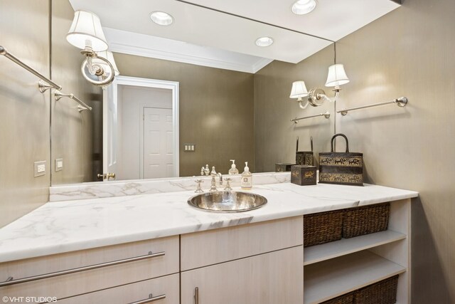 770 E Westminster Rd, Lake Forest, IL 60045 - bathroom featuring vanity, crown molding, and recessed lighting