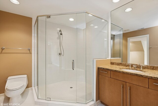 770 E Westminster Rd, Lake Forest, IL 60045 - bathroom with vanity, a stall shower, and recessed lighting