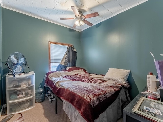 2531 N Lotus Ave, Chicago, IL 60639 - carpeted bedroom featuring ornamental molding and ceiling fan
