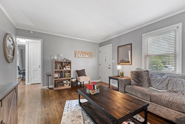 1822 Kelly Ave, Crest Hill, IL 60403 - living area with hardwood / wood-style floors, baseboards, and crown molding