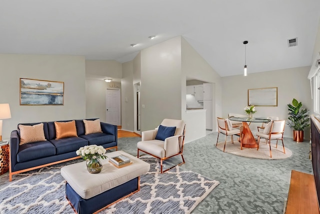 1406 Aldgate Ct Unit D2, Wheeling, IL 60090 - living room featuring lofted ceiling and carpet