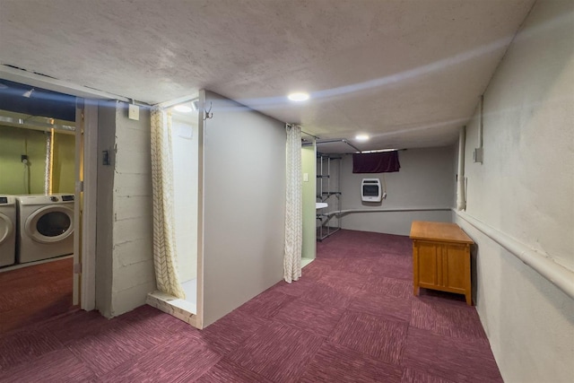 709 S Oak St, Bloomington, IL 61701 - hallway featuring heating unit, washing machine and dryer, and tile patterned floors