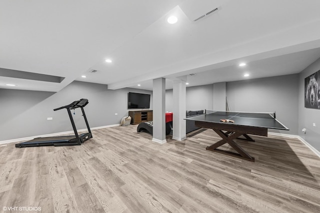 805 S Main St, Wheaton, IL 60189 - recreation room featuring baseboards, wood finished floors, and recessed lighting