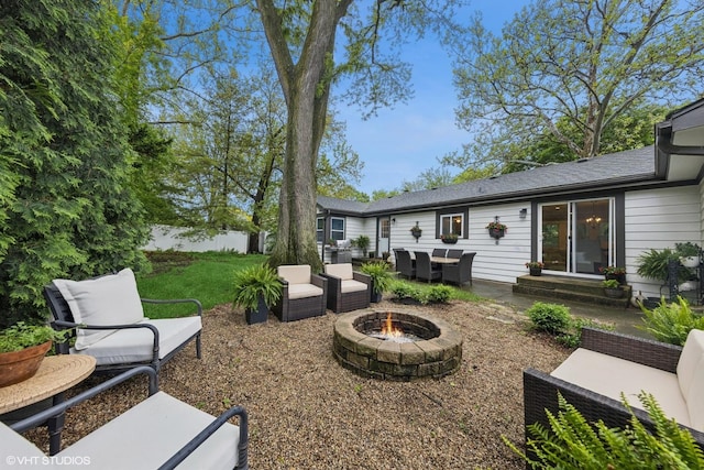 805 S Main St, Wheaton, IL 60189 - view of yard featuring a patio, an outdoor living space with a fire pit, and entry steps