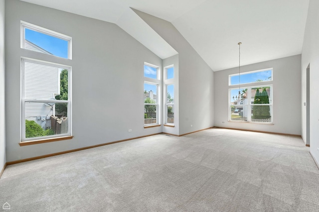 16517 Newbury Ct, Crest Hill, IL 60403 - carpeted spare room featuring high vaulted ceiling and baseboards