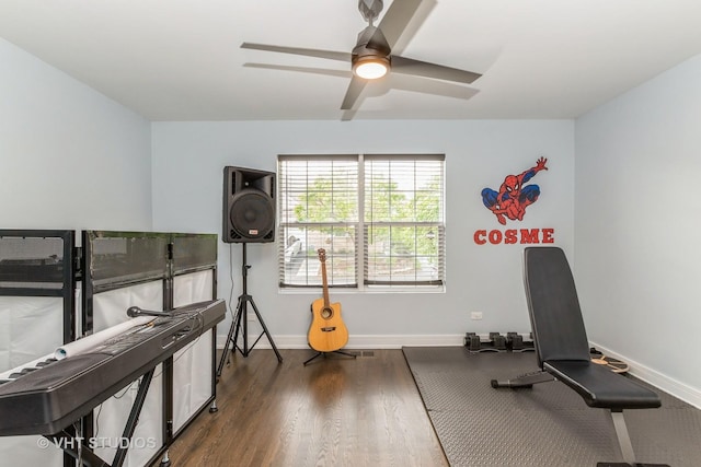 6016 W Kennedy Ct, Monee, IL 60449 - workout area with ceiling fan, baseboards, and wood finished floors