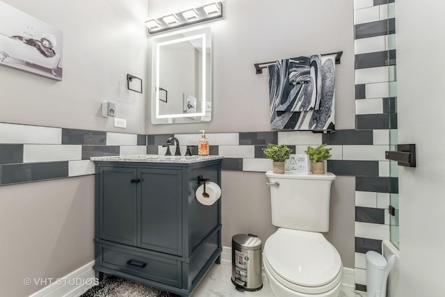 6016 W Kennedy Ct, Monee, IL 60449 - full bath featuring toilet, vanity, a shower, baseboards, and marble finish flooring