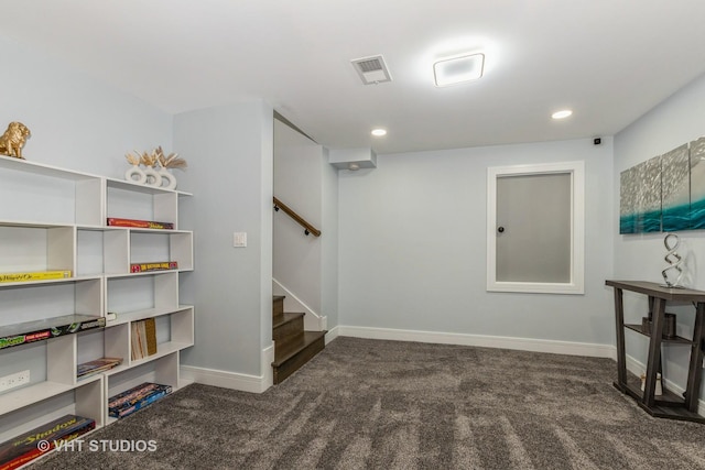 6016 W Kennedy Ct, Monee, IL 60449 - below grade area featuring carpet floors, stairs, baseboards, and recessed lighting