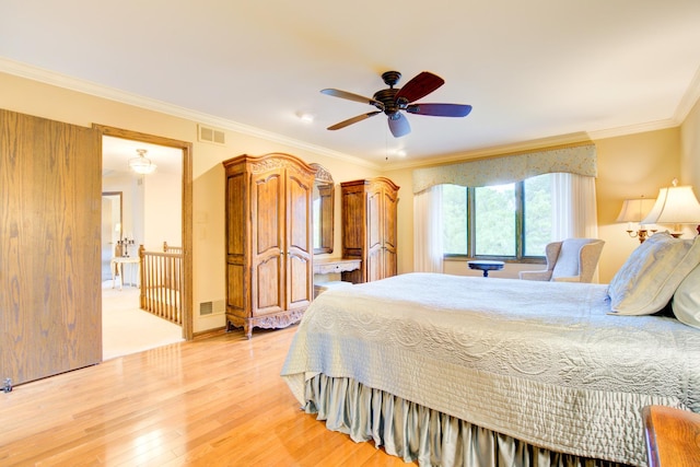 13711 83rd Ave, Orland Park, IL 60462 - bedroom with light wood-style flooring, crown molding, and a ceiling fan