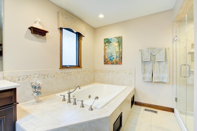 13711 83rd Ave, Orland Park, IL 60462 - bathroom with a tub with jets, vanity, a shower stall, tile patterned flooring, and recessed lighting