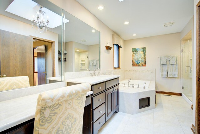 13711 83rd Ave, Orland Park, IL 60462 - full bathroom with a garden tub, vanity, a chandelier, a stall shower, and tile patterned floors